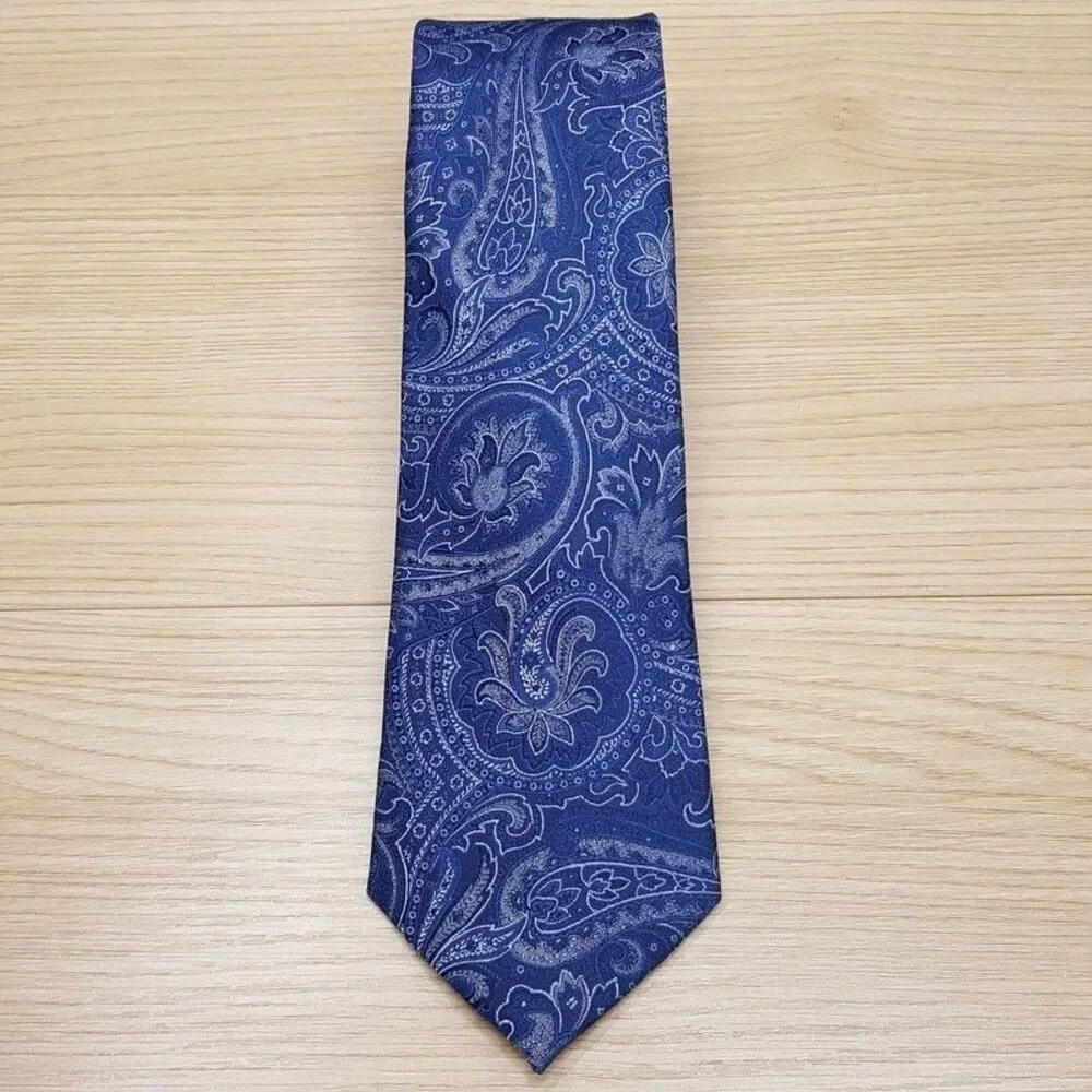 BLOOMINGDALES MENS STORE Neck Tie Blue Paisley 100% Silk Classic Necktie